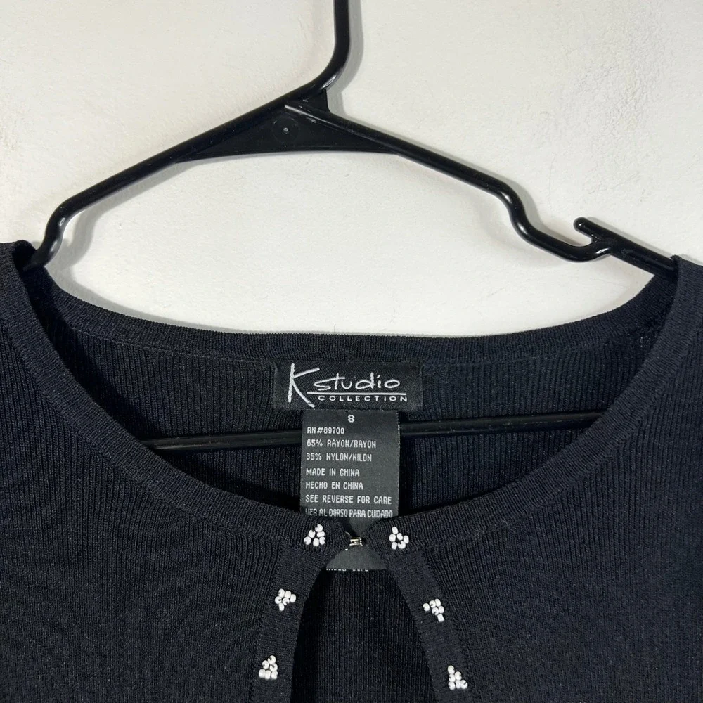 Womens Vintage K Studio Beaded Trim Cropped Cardigan Black 8 Rayon‎ Nylon